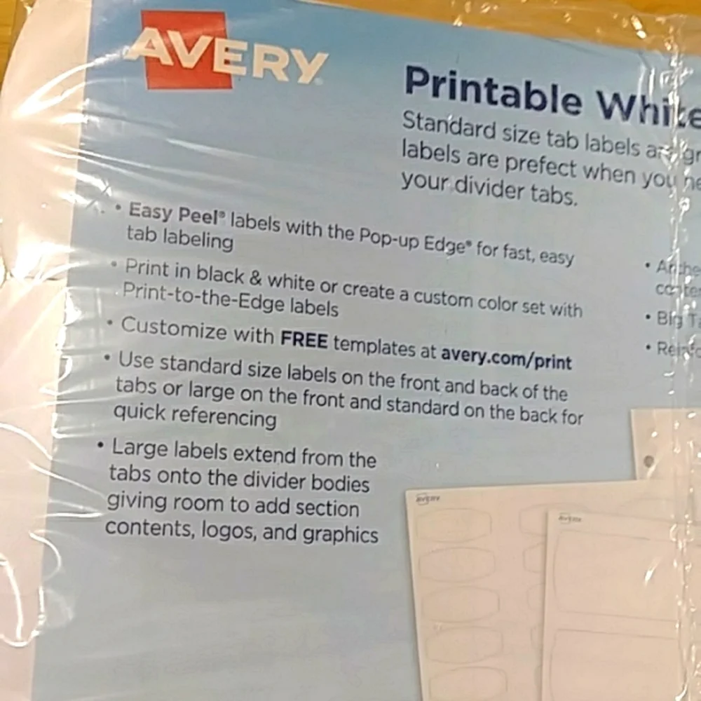 5 packs Avery 14436 Big Tab Printable White Label 3-Ring Binder Dividers